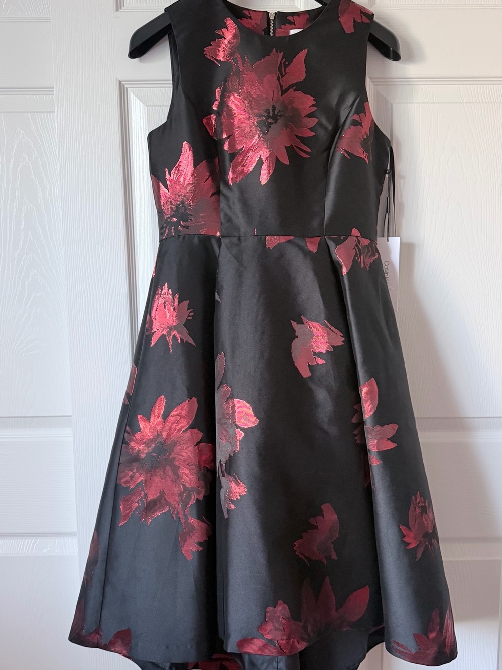 Women formal Black Dress with Red Floral foil Print by Calvin Klein